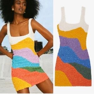 Mara Hoffman multicolor colorblock sleeveless Laura popcorn mini dress XS Rare
